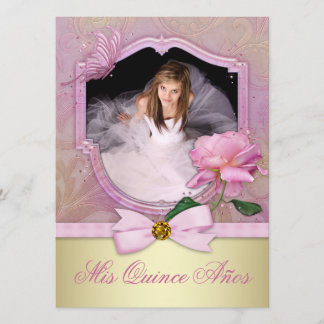 Roze Roos Quinceanera Kaart
