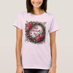 Roze Roos Rode Hart Valentijnsdag T-shirt