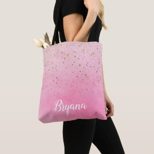 Roze Roos Roze & Gouden Glitters Glamour Glitteren Draagtas