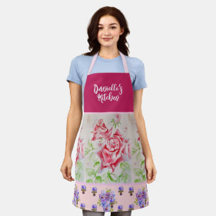 Roze Roos Rozen Waterverf Aanpasbaar Schort