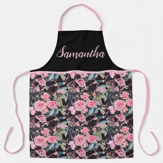 Roze Roos Rozen Waterverf Shabby Chic Ap Schort (Voorkant)