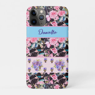 Roze Roos Shabby Chic Aquarelrozen Roze Blauw iPhone 11 Pro Hoesje
