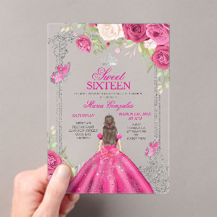 Roze Roos Sweet 16 Prinses Uitnodiging Acryl Uitnodigingen