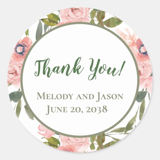 Roze Roos Thema Favor Sticker Zegel (Voorkant)