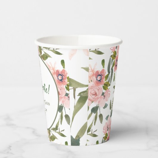 Roze Roos Thema Verjaardag Bruiloft Papieren Beker (Links)