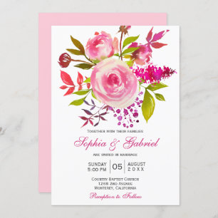 Roze Roos van Fuchsia Botanical Floral Wedding Kaart