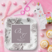 Roze roos verloving papieren bordje (Feest)