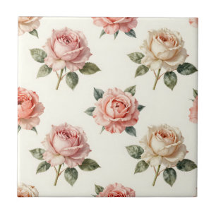 Roze Roos Vintage Bloempatroon Tegeltje