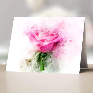 Roze Roos Watercolor Kunst op Witte Achtergrond Bedankkaart
