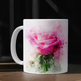Roze Roos Watercolor Kunst op Witte Achtergrond Koffiemok
