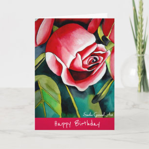 Roze roos waterverf bloem kunst verjaardag kaart