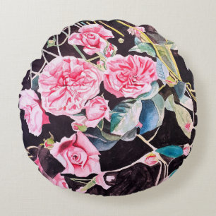 Roze Roos Waterverf Bloemen Bloemenschilderij Rond Kussen
