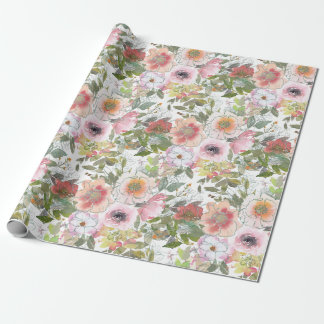 Roze Roos Waterverf Bloemige Groen Cadeaupapier