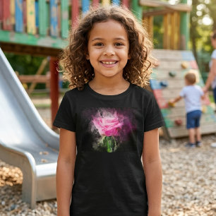 Roze Roos Waterverf op Zwarte Achtergrond T-shirt
