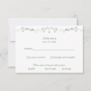Roze Roos Wijnstok en Monogram RSVP-reactiekaart RSVP Kaartje