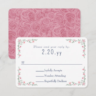 Roze Roos Wijnstok Rand Bruiloft RSVP Kaart