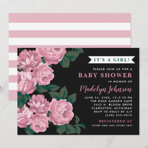 Roze Roos Zwarte Baby Meisje Shower Kaart