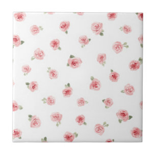 Roze Roosknop Waterverf Bloemig Vintage Roos Wit Tegeltje