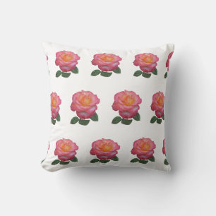 Roze Roospatroon op Wit Kussen