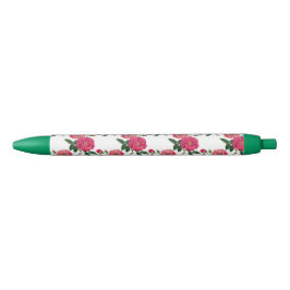 Roze roosprint zwarte inkt pen