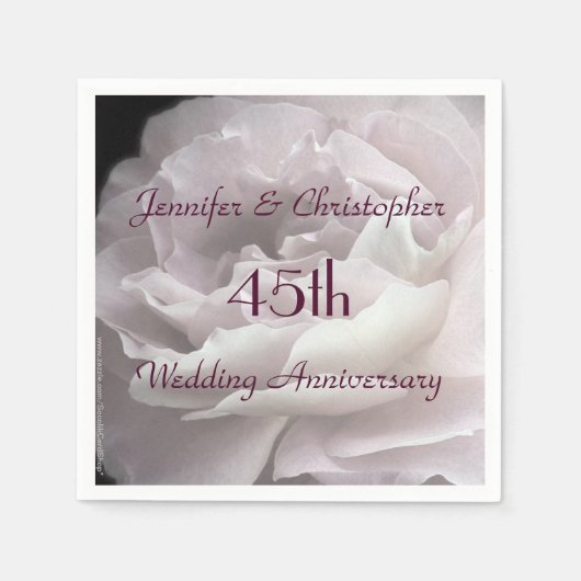 Roze Rose 45th Wedding Jubileum Name Paper Servetten (Voorkant)