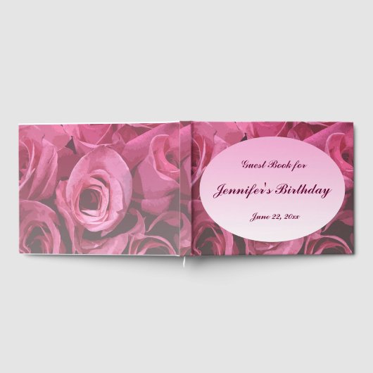 Roze Rose Abstract Birthday Party Guest Book Gastenboek (Volledig)