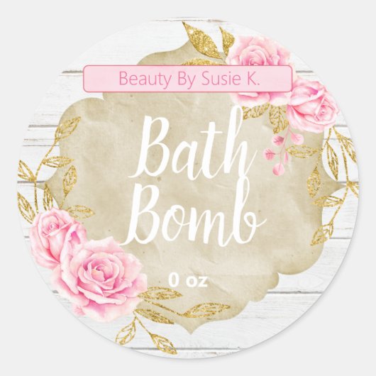 Roze Rose badbomlabels Ronde Sticker (Voorkant)