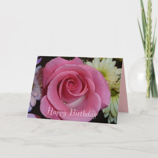 Roze Rose Birthday Kaart (Voorkant)