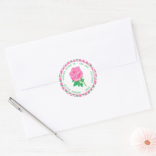 Roze Rose Birthday Ronde Sticker (Envelop)