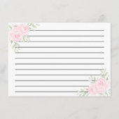 Roze Rose Bloemen Bruids Recept Kaart (Achterkant)