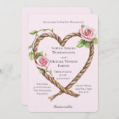 Roze Rose Bloemen Hart Wedding Kaart (Voorkant / Achterkant)