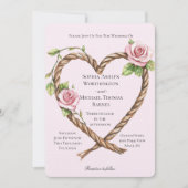 Roze Rose Bloemen Hart Wedding Kaart (Voorkant)