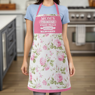 Roze Rose Bloemen Mama's Maaltijden Worden Herinne Schort