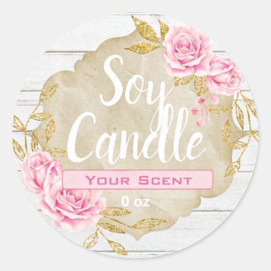 Roze Rose Bloemen  Soja Geurkaars Labels (Voorkant)