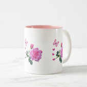 Roze Rose Bloemen Vlinder Harten Mok (Voorkant rechts)