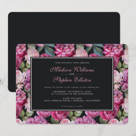 Roze Rose Bloemen Waterverf - Bruiloft Kaart (Voorkant / Achterkant)