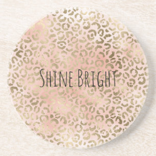 Roze Rose Blush Gold Leopard Animal Print    Zandsteen Onderzetter