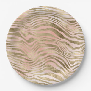 Roze Rose Blush Gold Zebra Animal Print    Papieren Bordje
