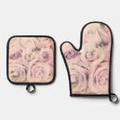 Roze Rose Blush Oven Mitt en Pot Holder Set (Voorkant)