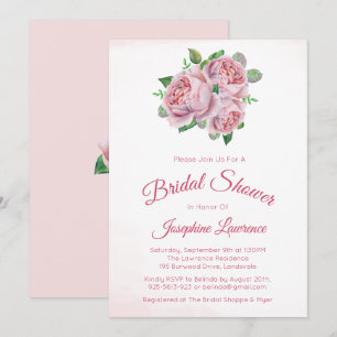 Roze Rose Boeket Bloemen Bruids Douche Uitnodiging