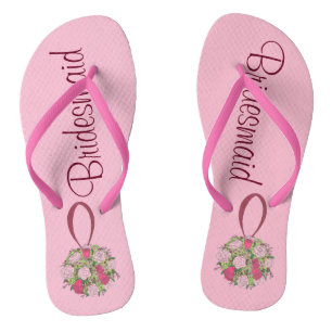 Roze Rose Bouquet Bridesmaid Weddenschap Teenslipp Teenslippers