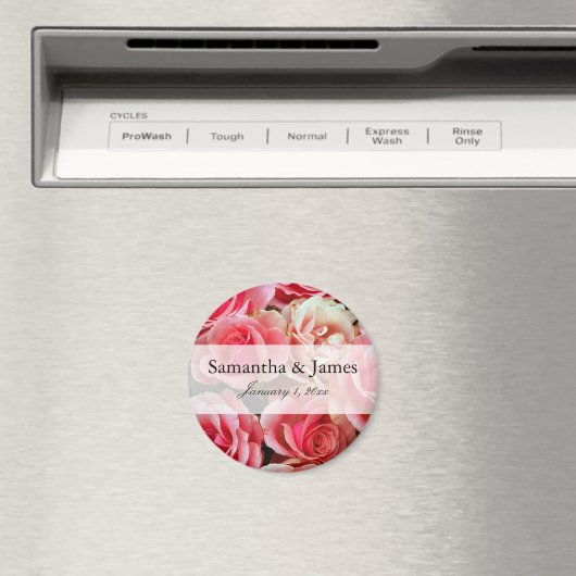 Roze Rose Bouquet , gepersonaliseerd huwelijk Magneet (Insitu (Vaatwasser))