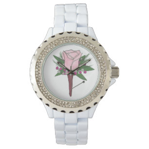 Roze Rose Boutonniere Floral Prom Wedding Watch Horloge