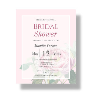 Roze Rose Bridal Shower-uitnodiging