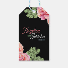 Roze Rose bruiloft thema Cadeaulabel