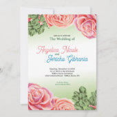 Roze Rose bruiloft thema Kaart (Voorkant)