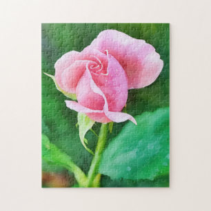 Roze Rose Bud Bloem Art Tuin Puzzel
