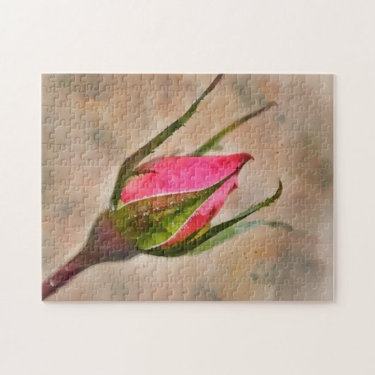 Roze Rose Bud Garden Waterverf stijl kunst Legpuzzel (Horizontaal)