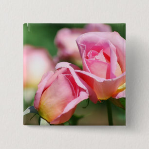 Roze Rose Bud Pin Vierkante Button 5,1 Cm
