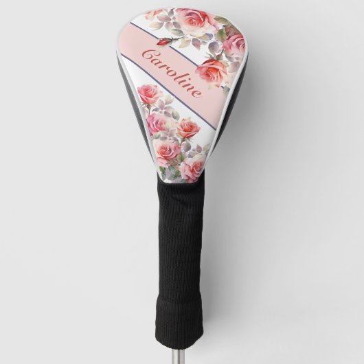 Roze Rose Cascade Gepersonaliseerde Dame Golfheadcover (Voorkant)